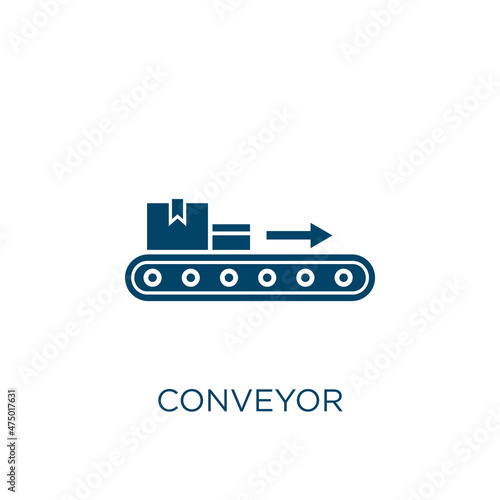 conveyor vector icon. business filled flat symbol for mobile concept and web design. Black conveyor belt glyph icon. Isolated sign, logo illustration. Vector graphics.