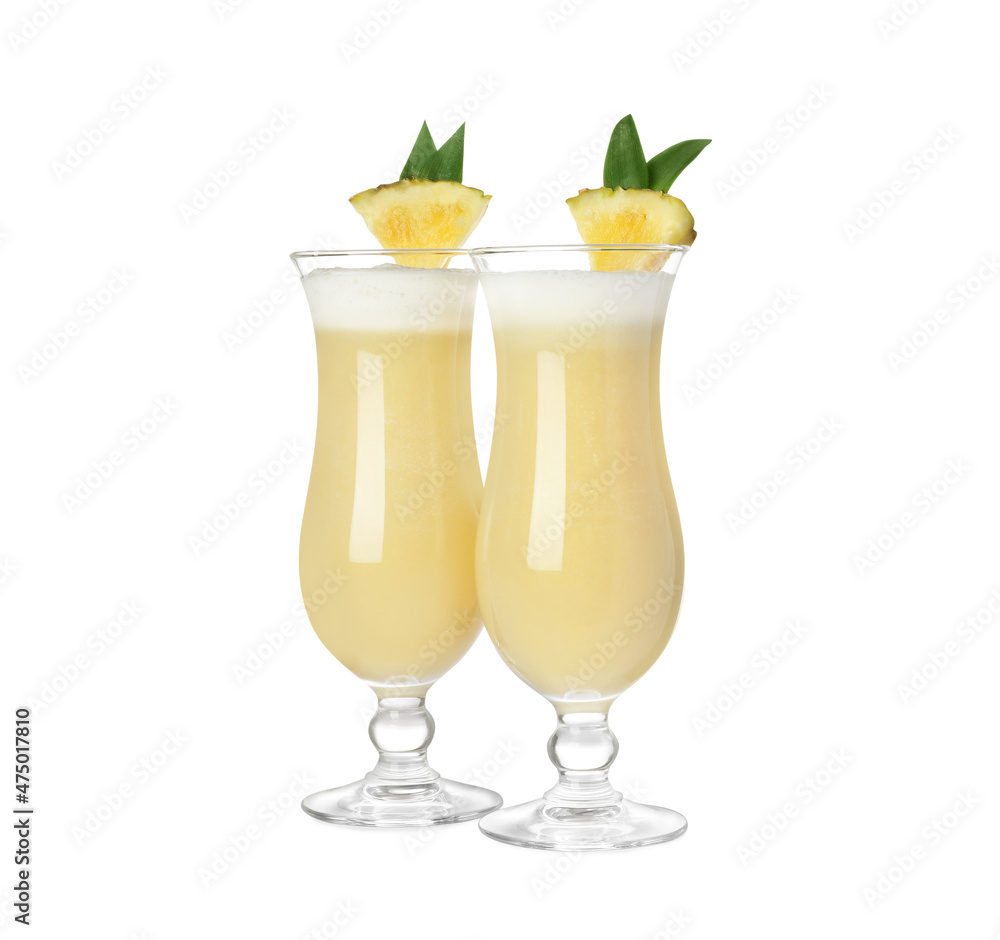 Tasty Pina Colada cocktail on white background Tasty Pina Colada cocktail on white background