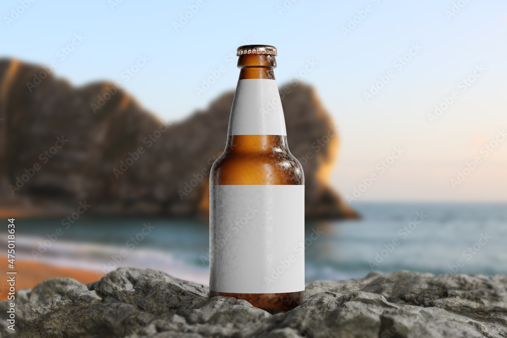 Cold Beer Bottle with a Blank Label Cold Beer Bottle with a Blank Label