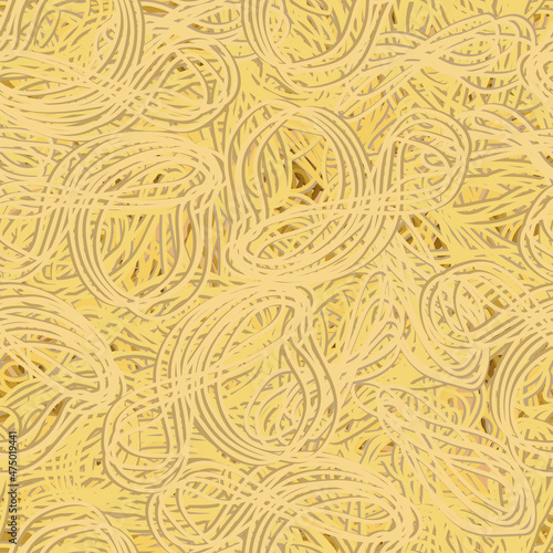 Vector macaroni seamless pattern. Asian noodles. Tangled spaghetti. Cartoon illustration of pasta.