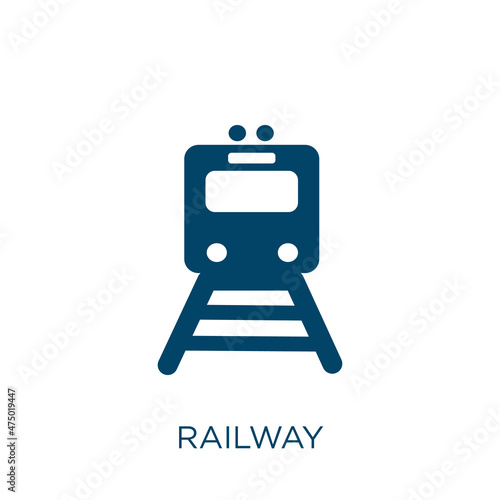 railway vector icon. tram filled flat symbol for mobile concept and web design. Black rail glyph icon. Isolated sign, logo illustration. Vector graphics.