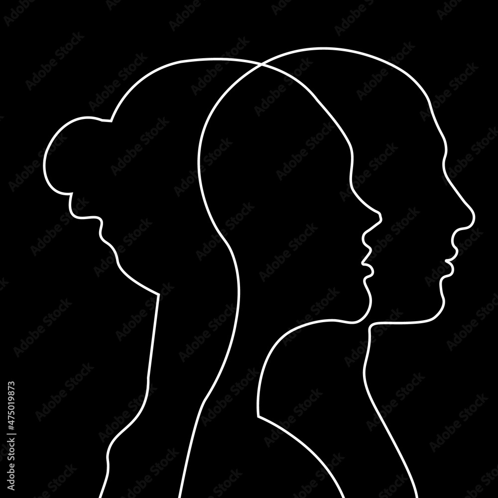Man and woman head profile, human face, side profile vector Man and woman head profile, human face, side profile vector