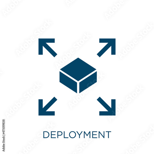 deployment vector icon. technology filled flat symbol for mobile concept and web design. Black software glyph icon. Isolated sign, logo illustration. Vector graphics.