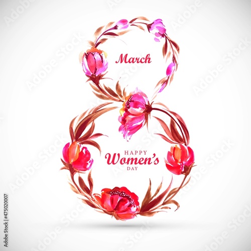 Beautiful Women day card background with frame flowers 8 march design