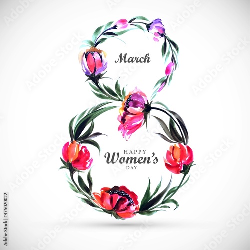 Beautiful Women day card background with frame flowers 8 march design