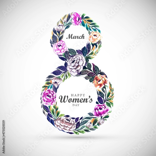 Women day background with frame flowers 8 march card design