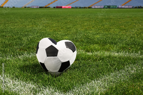 Heart shaped soccer ball on green field at stadium © New Africa