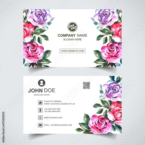 Business card template with flowers design