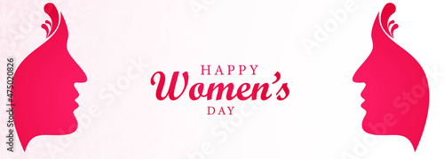 Happy Women's Day with women face celebration card banner