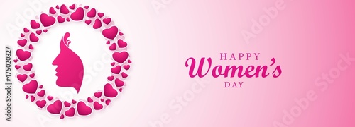 Happy Women's Day with women face celebration card banner