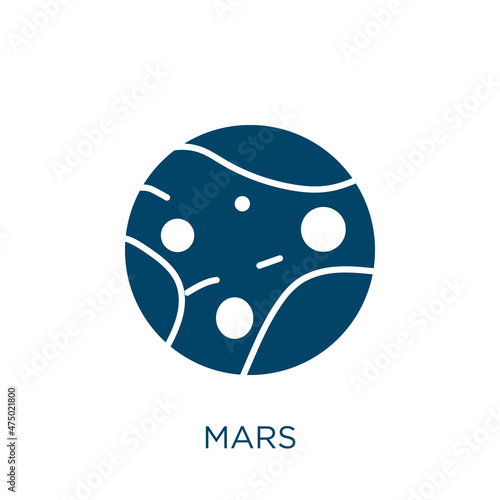 mars vector icon. solar filled flat symbol for mobile concept and web design. Black space glyph icon. Isolated sign, logo illustration. Vector graphics.