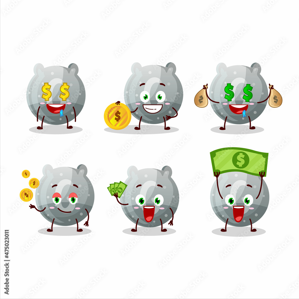 Gray gummy candy G cartoon character with cute emoticon bring money Gray gummy candy G cartoon character with cute emoticon bring money