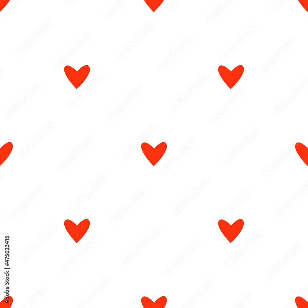 Simple seamless pattern with little red hearts on a white background. Vector flat illustration for wallpaper, fabric, and surface design Simple seamless pattern with little red hearts on a white background. Vector flat illustration for wallpaper, fabric, and surface design