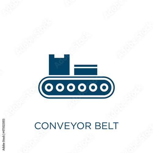 conveyor belt vector icon. conveyor filled flat symbol for mobile concept and web design. Black technology glyph icon. Isolated sign, logo illustration. Vector graphics.