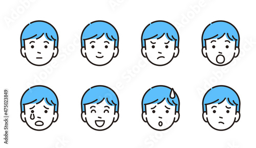 男の子の顔アイコンセット　シンプルタッチ　イラスト