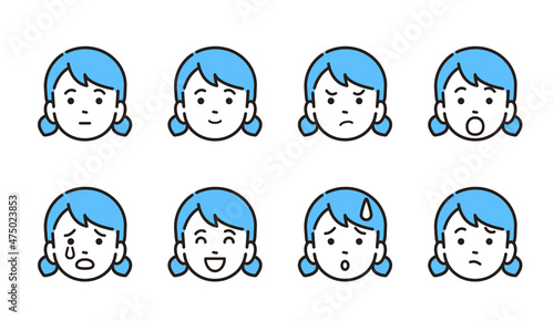 女の子の顔アイコンセット　シンプルタッチ　イラスト