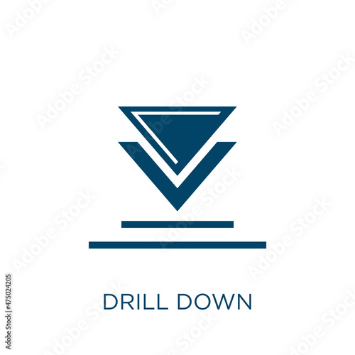 drill down vector icon. down filled flat symbol for mobile concept and web design. Black business glyph icon. Isolated sign, logo illustration. Vector graphics.