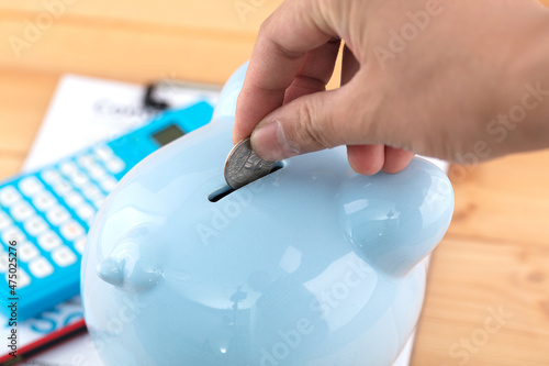 Tableau sur toile Put the coins in the piggy bank