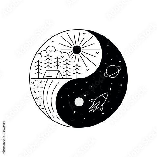 the camp and space world in yin yang concept , vector design, Tee design, T-Shirt Design