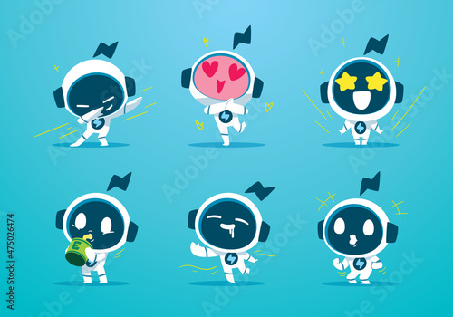 set of Funny&Meme cartoon modren robots mascot	
