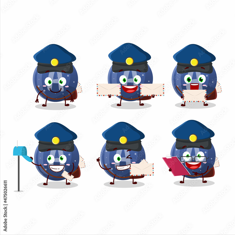 A picture of cheerful blue gummy candy A postman cartoon design concept