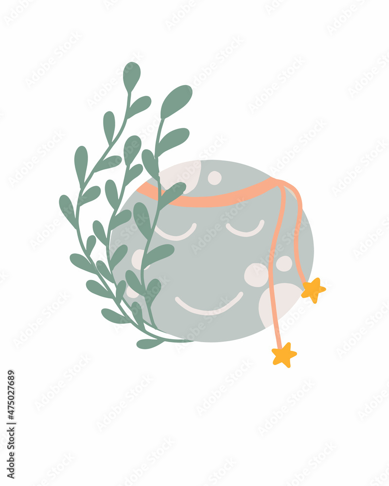 Vector illustration of cute moon in kids boho style. Boho style nursery decoration. The moon is decorated with leaves. Vector illustration of cute moon in kids boho style. Boho style nursery decoration. The moon is decorated with leaves.
