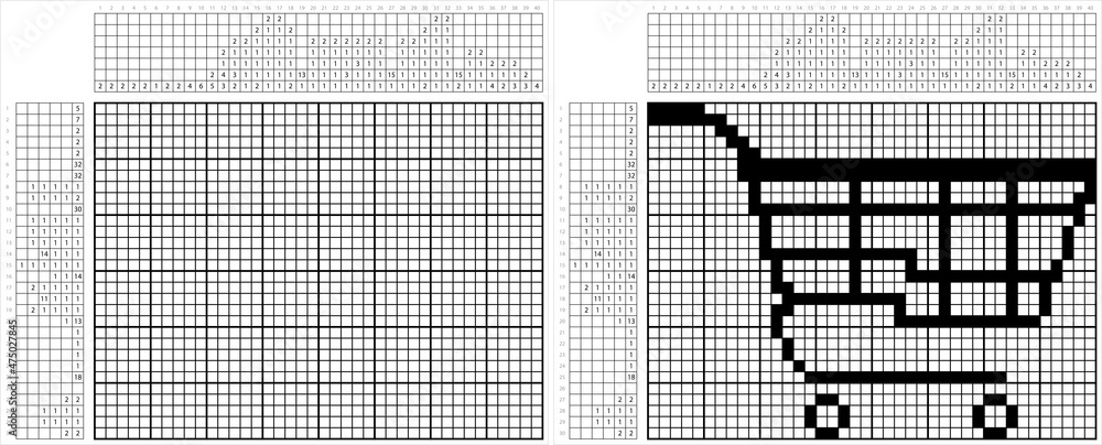 Fototapeta premium Shopping Cart Nonogram Pixel Art M_2112001