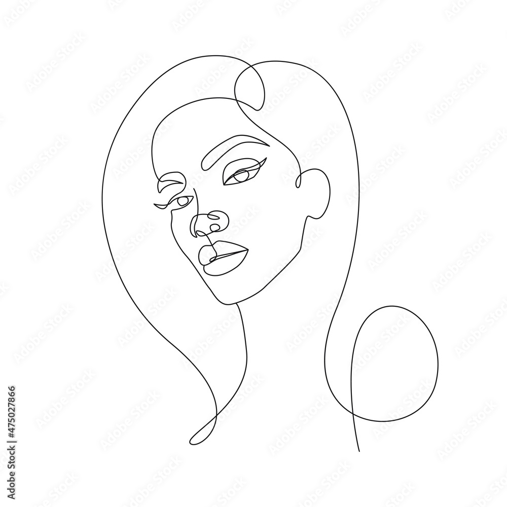 Continuous Line Drawing of Woman Head. Line Art Creative Concept Black Sketch Isolated on White Background. Female Fashion Illustration. Woman Face Abstract Drawing. Vector EPS 10 Continuous Line Drawing of Woman Head. Line Art Creative Concept Black Sketch Isolated on White Background. Female Fashion Illustration. Woman Face Abstract Drawing. Vector EPS 10