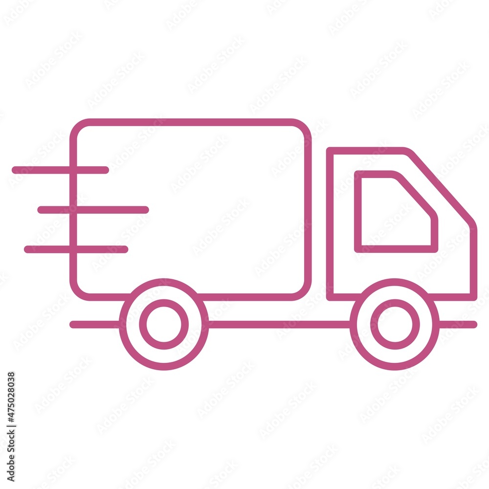 Fast moving truck with wind lines. Fast delivery concept. Simple purple outline vector icon with thin lines Fast moving truck with wind lines. Fast delivery concept. Simple purple outline vector icon with thin lines