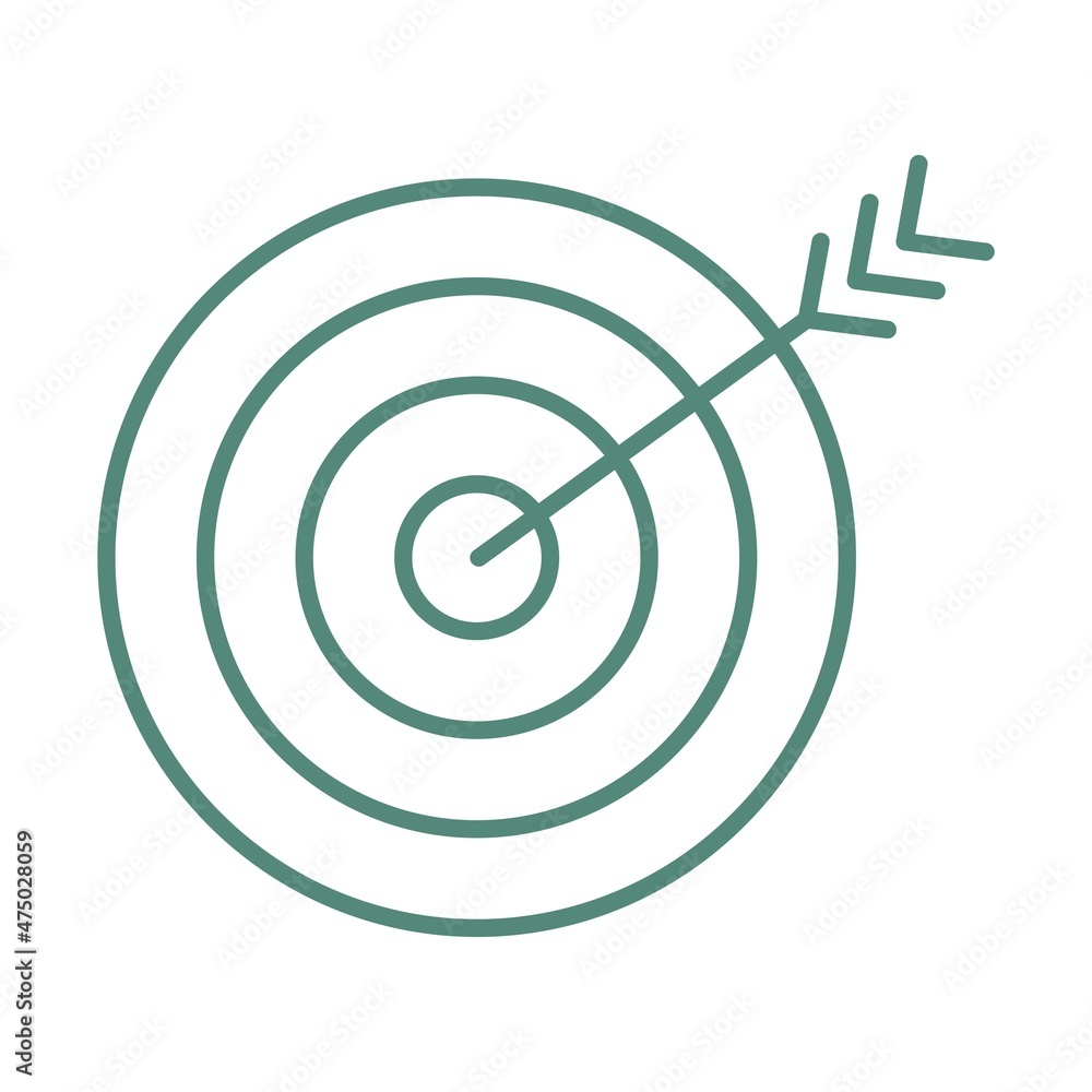 Arrow hitting the target. Simple turquoise outline vector icon with thin lines Arrow hitting the target. Simple turquoise outline vector icon with thin lines
