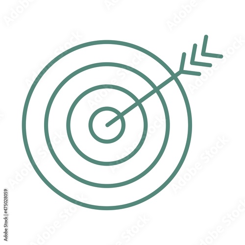 Arrow hitting the target. Simple turquoise outline vector icon with thin lines