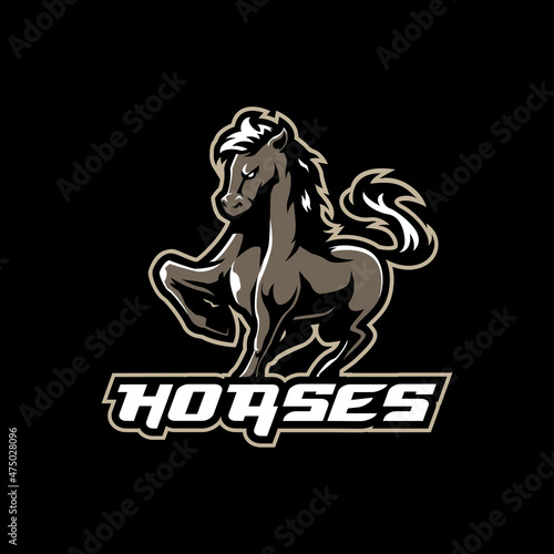 Horse mascot logo design vector with modern illustration concept style for badge, emblem and t shirt printing. Jumping horse illustration.