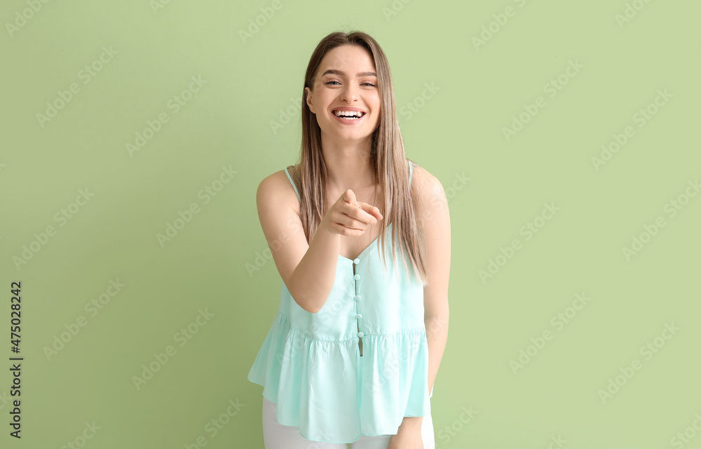 Young gossiping woman on color background Young gossiping woman on color background