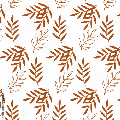 Vector seamless pattern with leaves in boho style. Pattern with brown branches. Boho style.