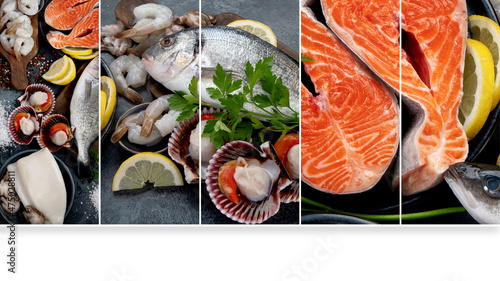 Collage of Seafood variety.
