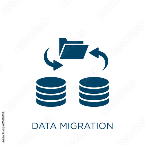 data migration vector icon. data filled flat symbol for mobile concept and web design. Black technology glyph icon. Isolated sign, logo illustration. Vector graphics.