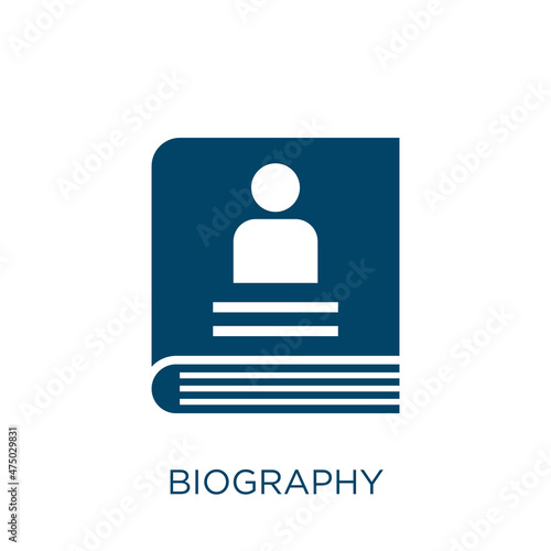 biography vector icon. collection filled flat symbol for mobile concept and web design. Black job glyph icon. Isolated sign, logo illustration. Vector graphics.