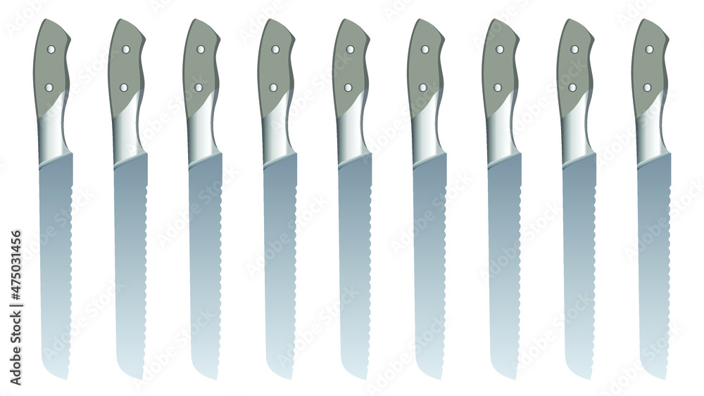 set of realistic kitchen knives isolated on white, Vector illustration, chef knives, Cutlery icon set, bread Knife set of realistic kitchen knives isolated on white, Vector illustration, chef knives, Cutlery icon set, bread Knife