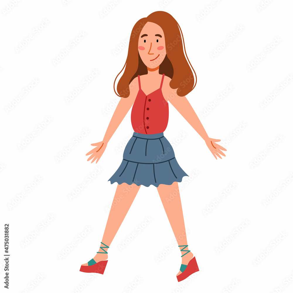 Stylish Girl in summer clothes. Boho style. Vector illustration in a flat style Stylish Girl in summer clothes. Boho style. Vector illustration in a flat style