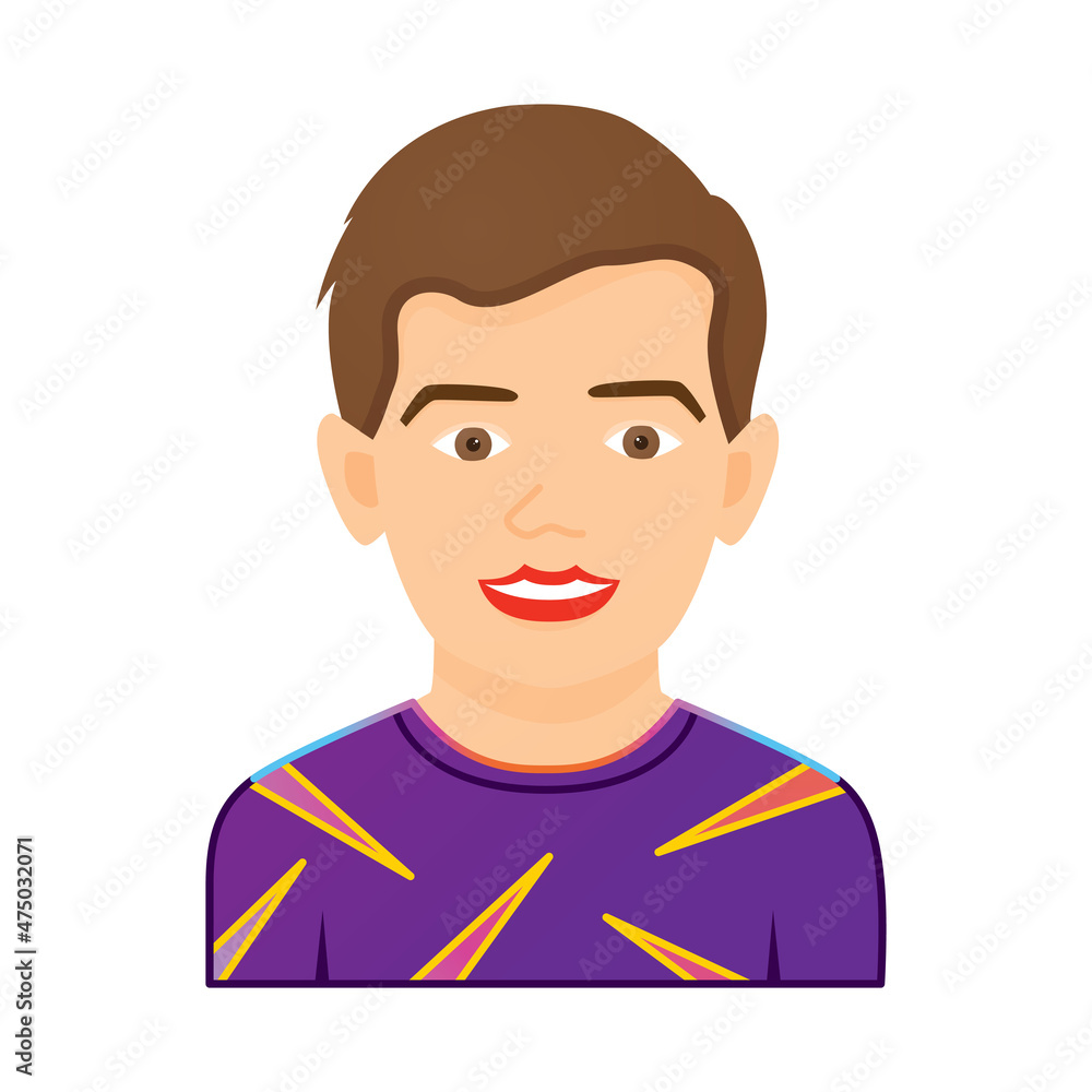 Portrait of Funny Boy in Purple T-Shirt Isolated on White Background.