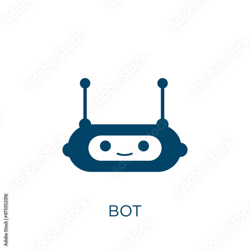 bot vector icon. robot filled flat symbol for mobile concept and web design. Black technology glyph icon. Isolated sign, logo illustration. Vector graphics.