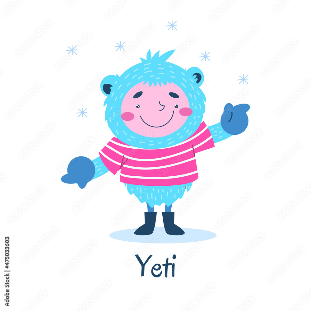Fabulous Yeti monster in a red jacket waves a hairy paw. Fabulous Yeti monster in a red jacket waves a hairy paw.