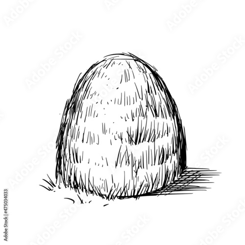 Hay bale farm drawing sketch. Hand drawn haystack. Isolated vector illustration.
