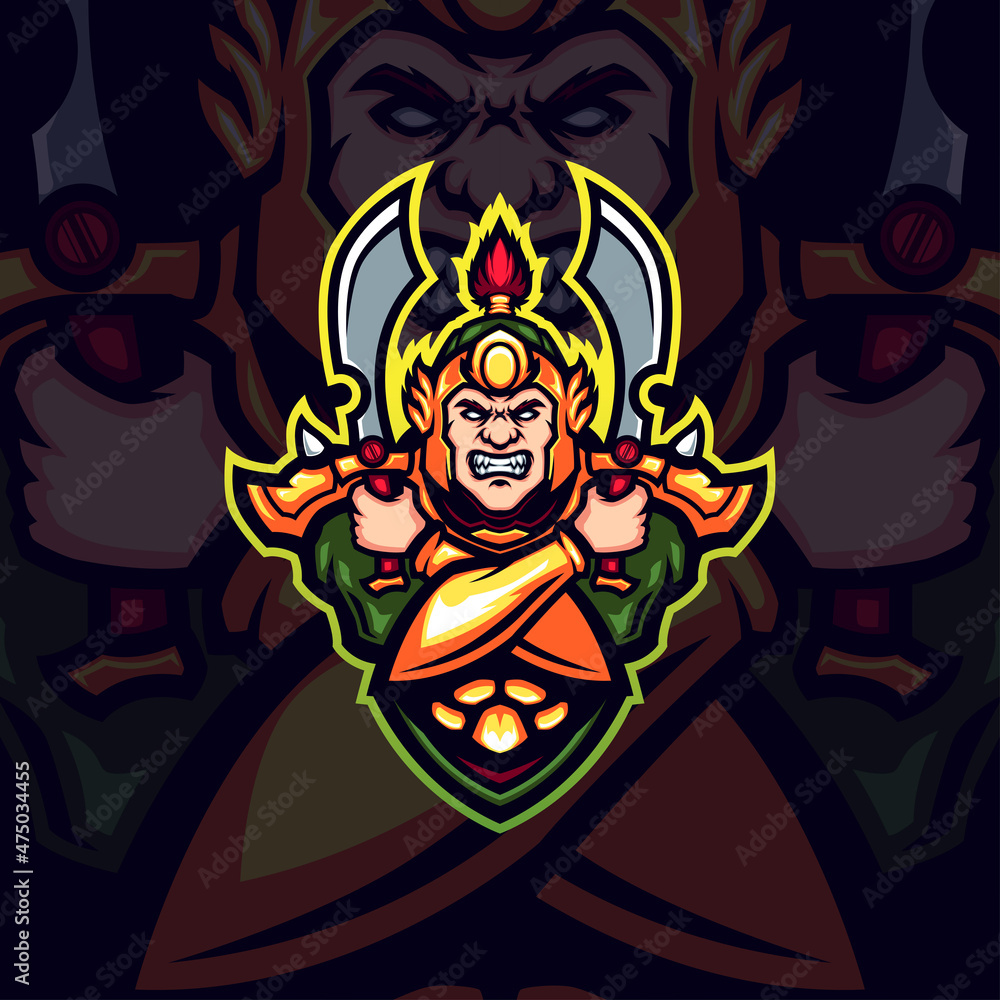 Angry Chinese Warrior Holding Machete Ancient Dynasty Vector Mascot