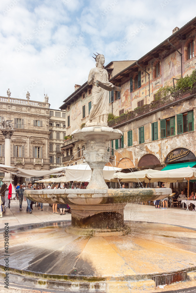 The Fontana Madonna Verona on Piazza Erbe square in Verona, Italy