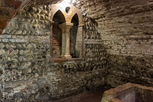 The basement with the tomb of Juliet in the place called Juliet Tomb - Tomba di Giulietta in Verona city, Italy.