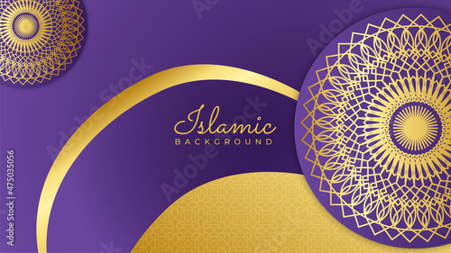 Ramadan Kareem background. Ornamental arabic purple yellow pattern Islamic design background. Islamic Background design for Ramadan Kareem