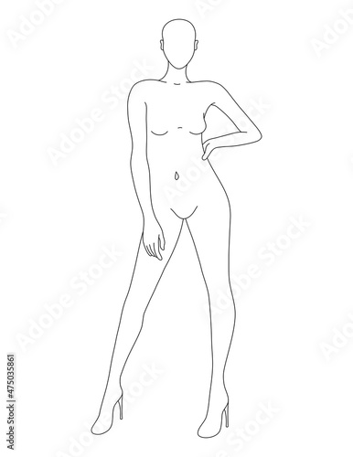 Fashion Croquis- Template of Woman Model Front View Posing 