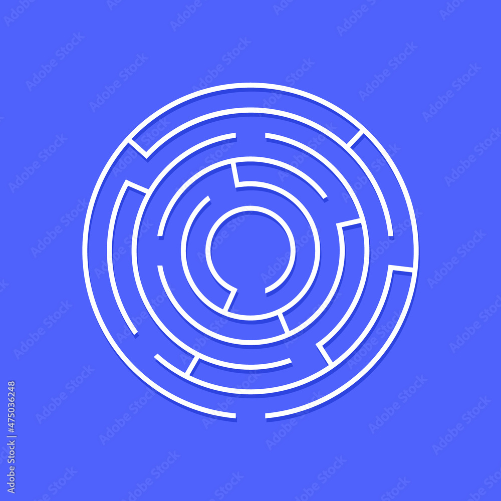 white round labyrinth with shadow on a purple background white round labyrinth with shadow on a purple background