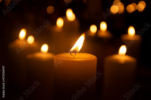 Candle flame. candles Set. Burning candles in the dark.Close-up candle flame.
